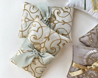 Set of Two Aromatherapy Embroidered Gold Silk Lavender Sachets