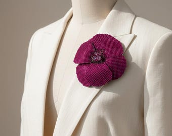 Starlight Sparkle Couture Fuchsia Pink Crystal Flower Pin Brooch