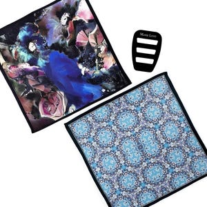 ONE SET AVAILABLE - Set of Two Silk Purple Blue Floral Pocket Square - Pocket Square Holder - Gift For Men Handkerchief