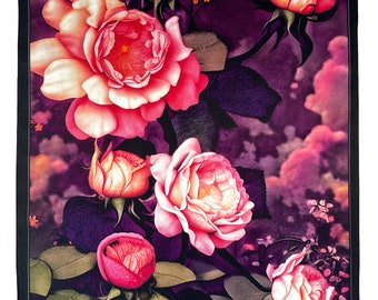 Twilight Dark Pink Roses Floral Silk Satin Pocket Square