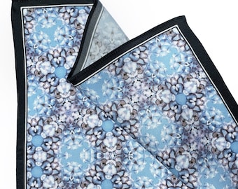 Light Blue and Purple Floral Silk Pocket Square Gift For Men Handkerchief