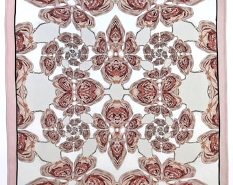Tan Blush Silk Pocket Square Floral- Morphed Rose Vortex - Gift For Men Handkerchief