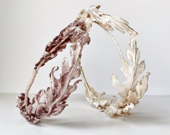 Ivory Silk Velvet Oak Leaf Hair Crown Wreath Halo