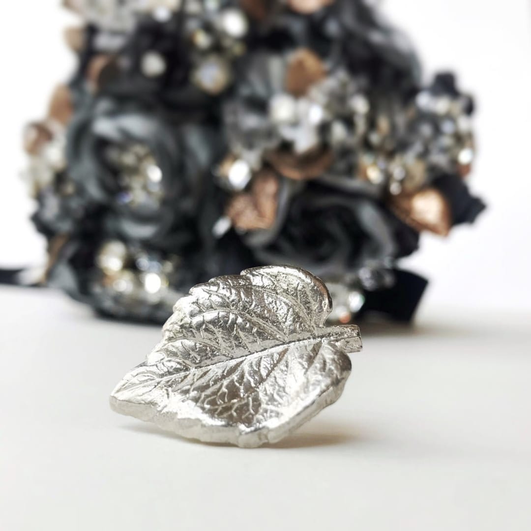 Broche Ajourée Feuille En Vermeil, Sterling Birks, Argent Massif Plaqué Or, Vintage
