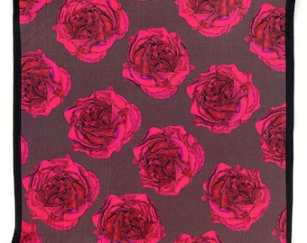 Art Series - Brown and Fuchsia Pink Rose Silk Satin Pocket Square Gift For Men Handkerchief