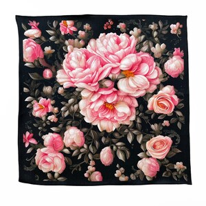 Art Series Victorian Rose Pink and Black Silk Satin Pocket Square Gift For Men image 1