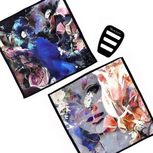 ONE SET AVAILABLE - Set of Two Silk Purple Blue Pink Floral Pocket Square - Pocket Square Holder - Gift For Men Handkerchief