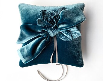 Couture Teal Velvet Ring Bearer Pillow