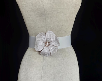 Starlight Couture Crystal Blush Pink Pearl Flower Pin Brooch & Sash - Special Order