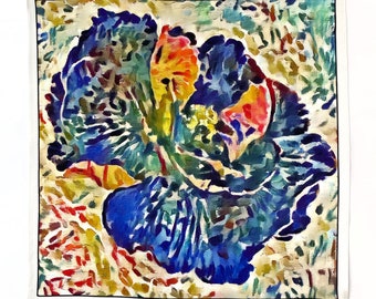 Impressionist Blue Green Orange Red Flower Silk Satin Pocket Square