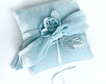 Couture Light Blue Silk Velvet Ring Bearer Pillow -