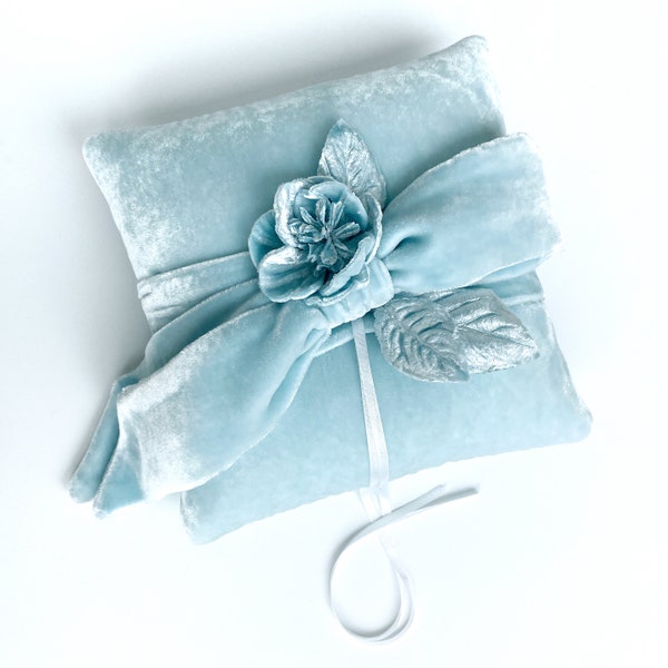 Couture Light Blue Silk Velvet Ring Bearer Pillow -