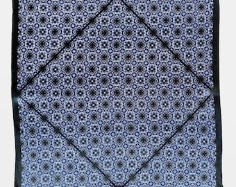 Baseline Pattern Dark Blue and Black Geometric Floral Silk Satin Pocket Square Gift For Men
