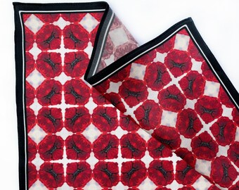 Red Ivory and Black Floral Silk Pocket Square Gift For Men Handkerchief