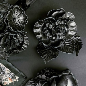 Dakota Black Leather Floral Lapel Pin Boutonniere