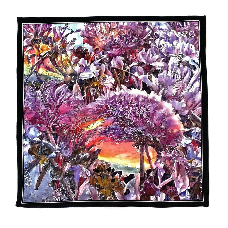 Art Series Reverie Sunset Silk Satin Pocket Square Gift For Men Handkerchief image 1