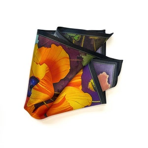 Orange Poppy Flower Silk Satin Pocket Square image 4