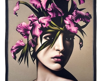 Iris Medusa Purple Flower Silk Satin Pocket Square