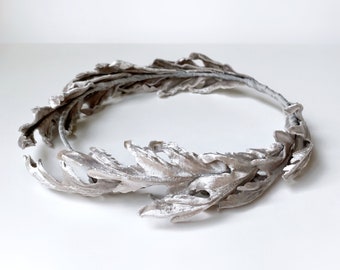 Silver Platinum Silk Velvet Oak Leaf Hair Crown Wreath