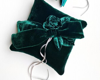 Couture Emerald Green Velvet Ring Bearer Pillow