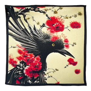 Obsidian Raven Black Red and Gold Floral Silk Satin Pocket Square