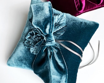 Couture Teal Blue Green Velvet Ring Bearer Pillow
