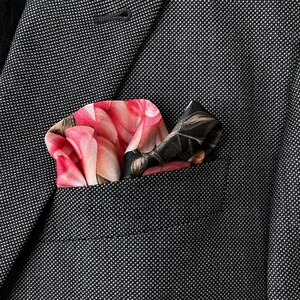 Art Series Victorian Rose Pink and Black Silk Satin Pocket Square Gift For Men image 4