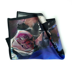 Art Series Travel By Night Floral Blue Pink Purple Silk Satin Pocket Square Gift For Men Handkerchief image 4