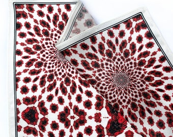 Red and White Floral Vortex Silk Satin Pocket Square Gift For Men Handkerchief