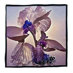 Art Series - Enigma Orchid Flower Purple Silk Satin Pocket Square Gift For Men Handkerchief