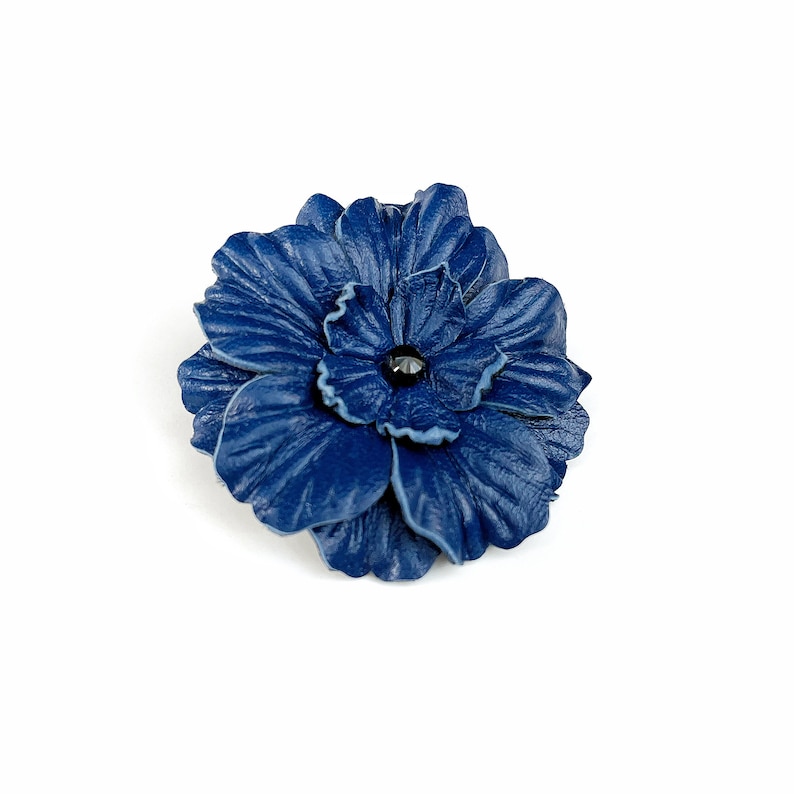 Apollo Blue Leather Flower Lapel Pin with Black Spinel Gemstone image 3