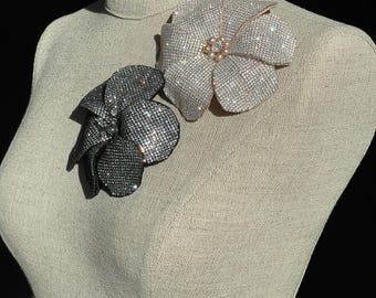 Starlight Couture Crystal Black Flower Brooch Pin | Silk Floral Jewelry for Weddings, Bridal