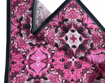 Magenta Pink and Black Gaze Silk Pocket Square Gift For Men Handkerchief