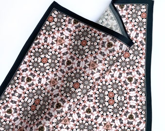 Pink Tan and Black Floral Silk Satin Pocket Square Gift For Men Handkerchief