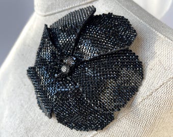Starlight Sparkle Couture Black Crystal Flower Pin Brooch