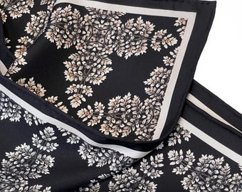 Black Fern Silk Pocket Square: Double Sided Handkerchief with Hand Rolled Edge