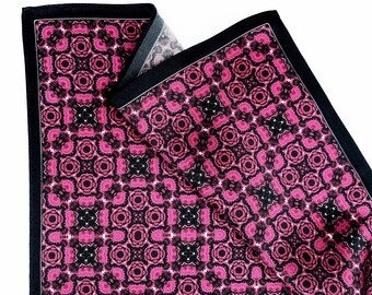 Magenta Pink and Black Silk Pocket Square Gift For Men Handkerchief