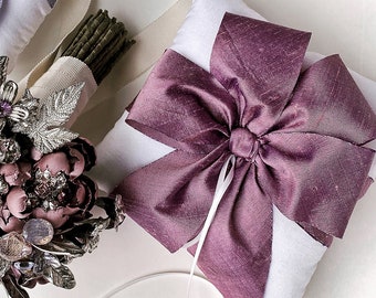 Alena Plum Purple Bow Dupioni Silk Ring Bearer Pillow