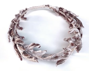 Mauve Pink Silk Velvet Oak Leaf Hair Crown Wreath Halo