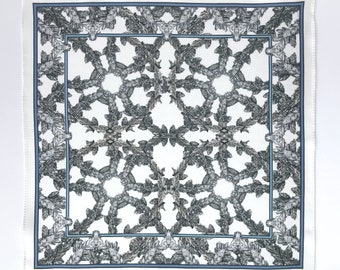 Blue Prosperity Leaf Grey and White Silk Satin Pocket Square Gift For Men Handkerchief