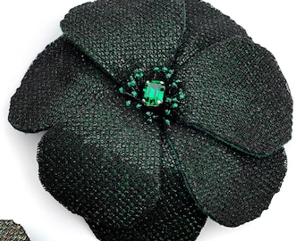 Starlight Couture Emerald Green Gemstone Flower Pin Brooch