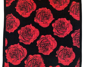 Art Series - Black and Red Rose Silk Satin Pocket Square Gift For Men Handkerchief