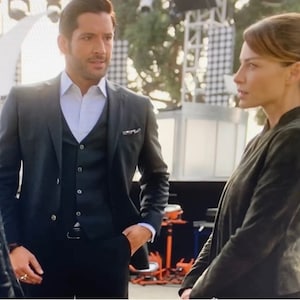 Lucifer Netflix Pocket Square: Black Floral Silk Twill with Hand-Rolled Edge