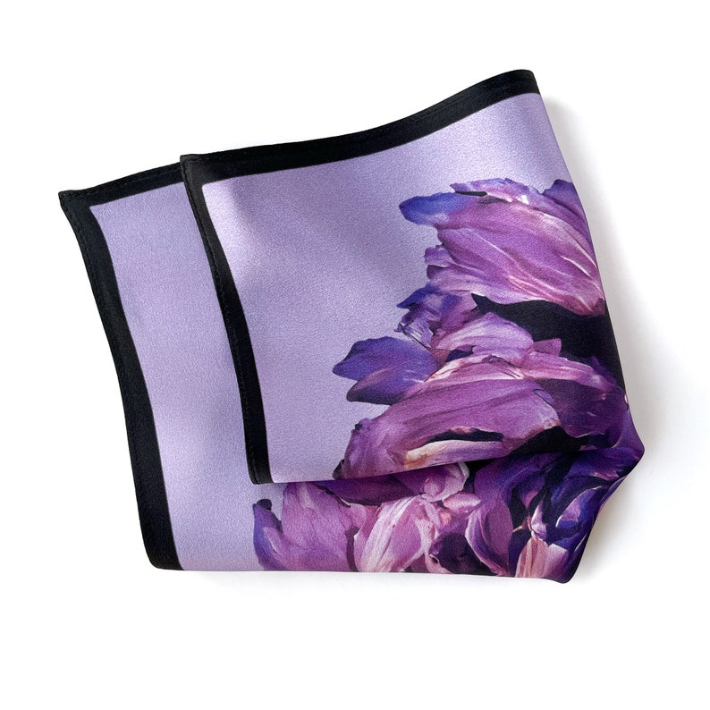 Art Series Purple Peony Silk Satin Pocket Square Gift For Men Handkerchief image 2