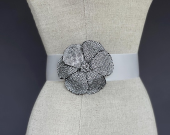 Starlight Couture Crystal Black Flower Pin Brooch & Sash - Special Order