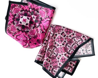 Set of 2 Coordinating Fuchsia Pink Floral Silk Satin Pocket Squares Gift For Men Handkerchief