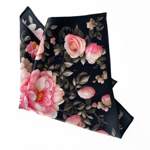 Art Series Victorian Rose Pink and Black Silk Satin Pocket Square Gift For Men image 3