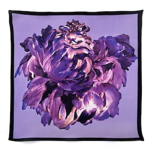 Art Series - Purple Peony Silk Satin Pocket Square Gift For Men Handkerchief