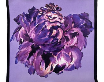 Art Series - Purple Peony Silk Satin Pocket Square Gift For Men Handkerchief