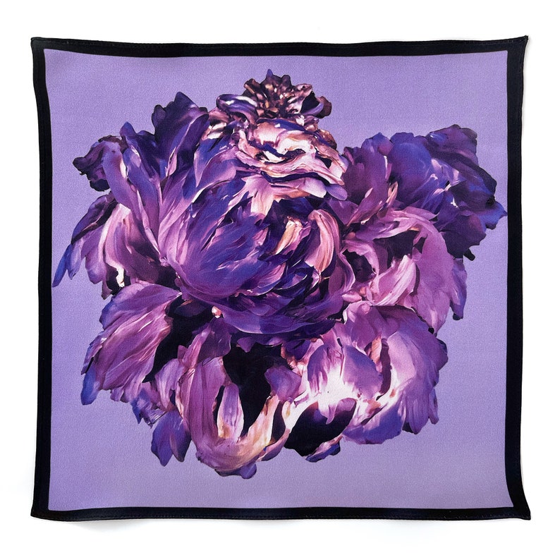 Art Series Purple Peony Silk Satin Pocket Square Gift For Men Handkerchief image 1